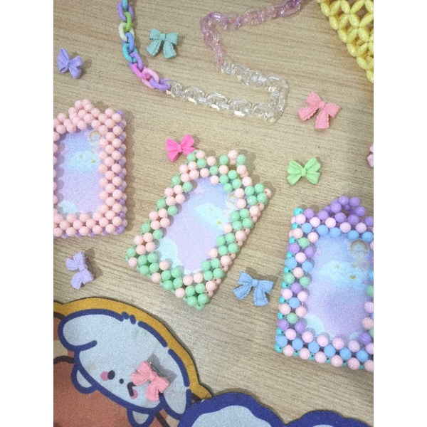 

beaded bag, name holder card ID e-money tag lanyard manik mote pastel cute nyaman ringan aman