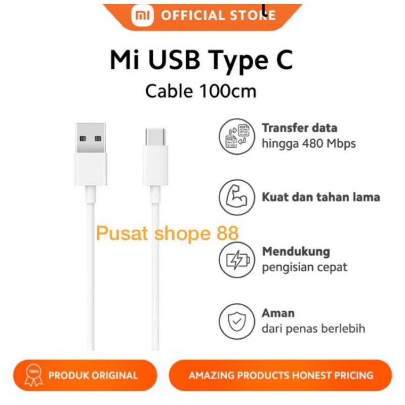 Kabel Data Xiaomi Poco X3 NFC / Poco X3 Pro / Poco F3 / Poco F2 Pro / Redmi Note 9 Pro / Note 10 Pro / Note 10S / Note 11 / Poco M2 Pro / Poco X2 / Mi 10T Pro / Mi 11 Lite / Mi Note 10 Pro Usb Type-C Mi Turbo Charge 33 Watt Original