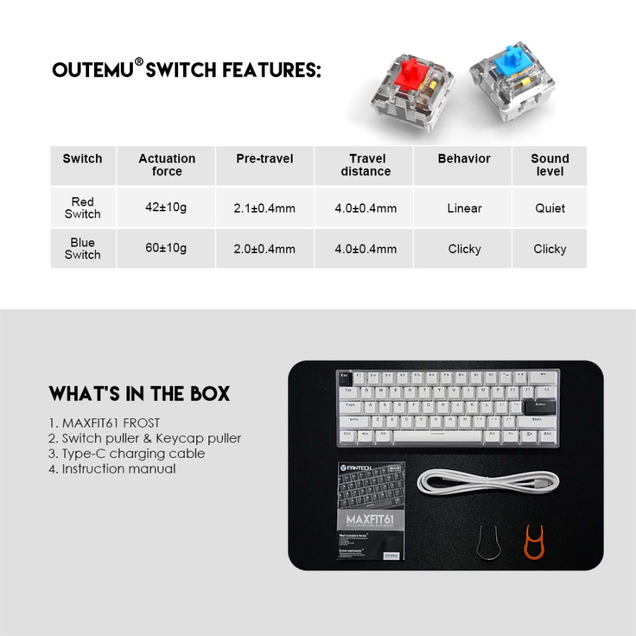 Fantech MAXFIT61 Frost MK857 60% Keyboard Gaming Mechanical