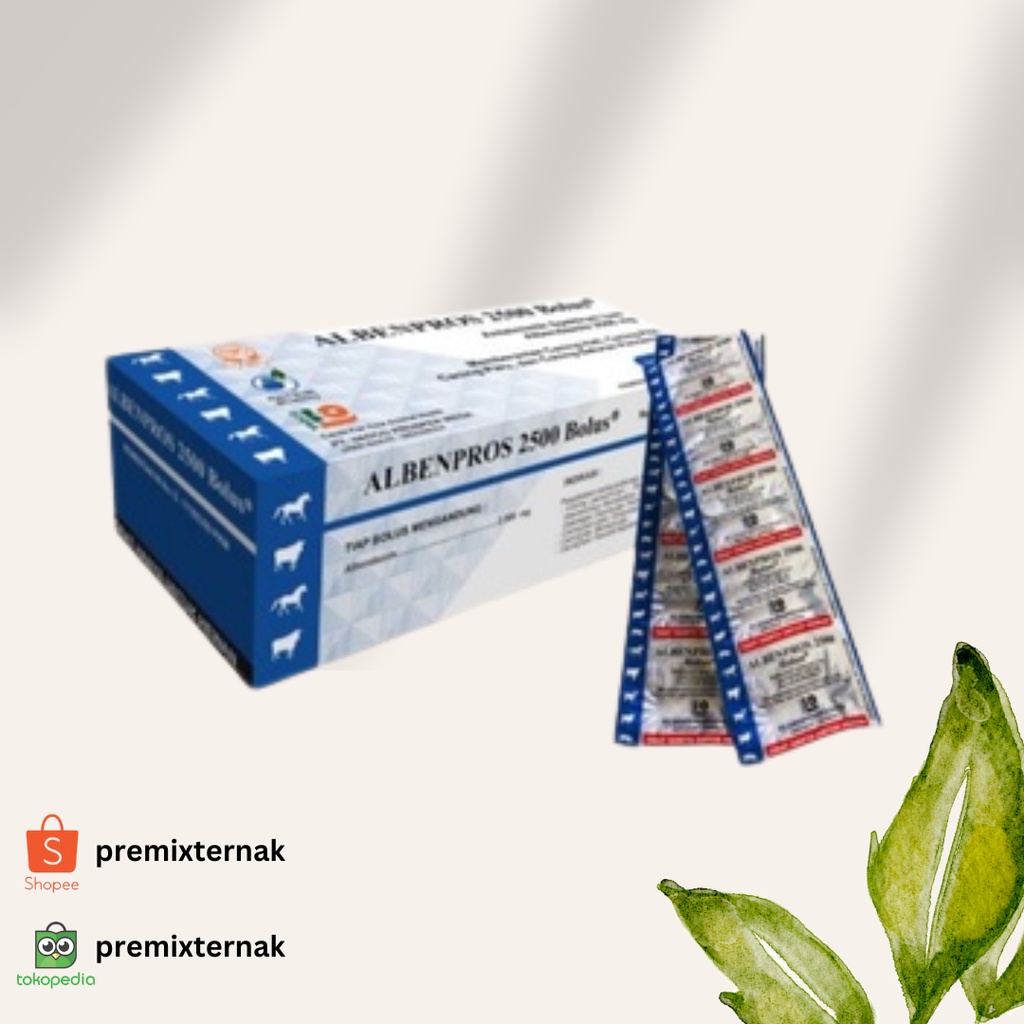 ALBENPROS 2500 1 BOX (50 BOLUS) - Obat Cacing Bolus - Obat Cacing Sapi Spektrum Luas Ampuh - Pembasmi Cacing Hati, Cacing Pita, Cacing Paru dan Cacing Saluran Pencernaan Sapi Lainnya