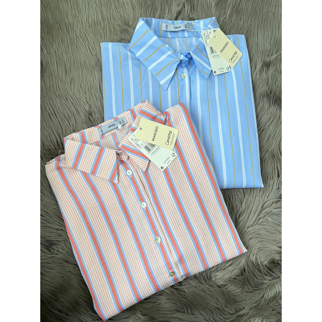 MNG/ZR cotton striped overiszed cotton button up blouse