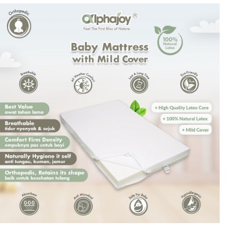 Alphajoy Baby Mattress Mild Cover kasur bayi 100% Natural Latex 110 x 70 size 95 x 65 uk 105 cocok box baby joie babyelle nuna pliko rig