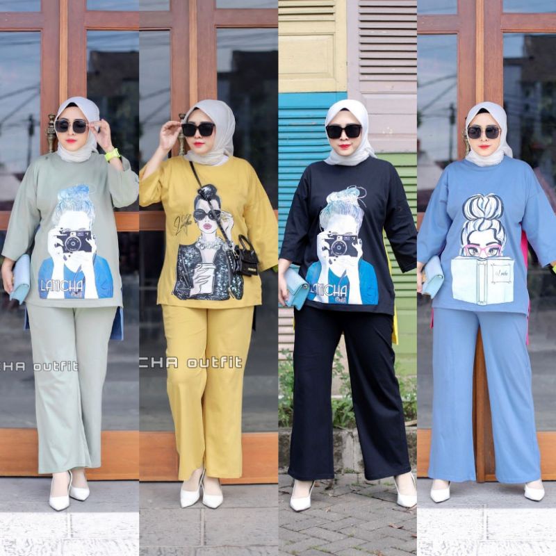 SET KAOS OVERSIZE LANICHA ORIGINAL / ONE SET KAOS WANITA COMBED 24S PREMIUM / STELAN KAOS WANITA TER