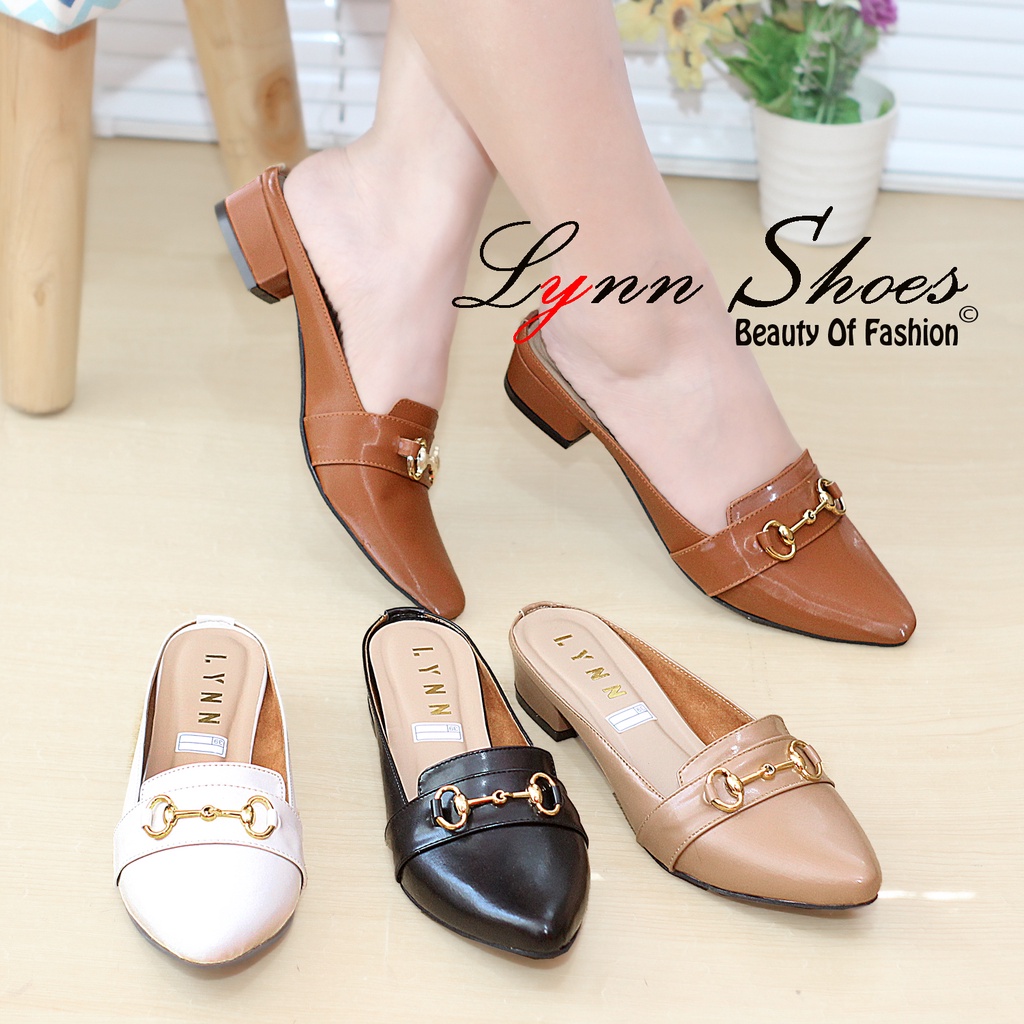 Lynn Sendal Mules Selop Wanita Hak 2,5cm S13U - Coklat / Coklat Muda / Cream / Hitam