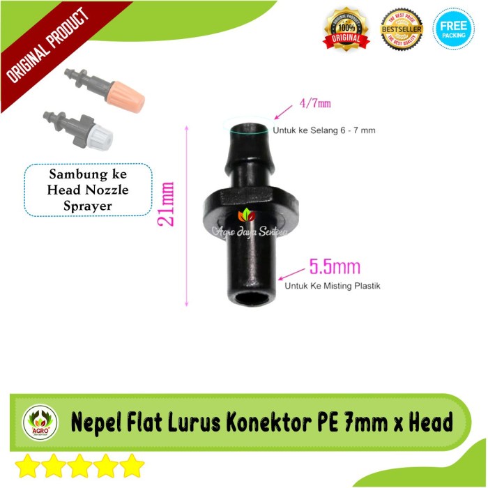 Nepel Flat Lurus Konektor Selang PE 7 mm ke Fogger Head Mist Nozzle