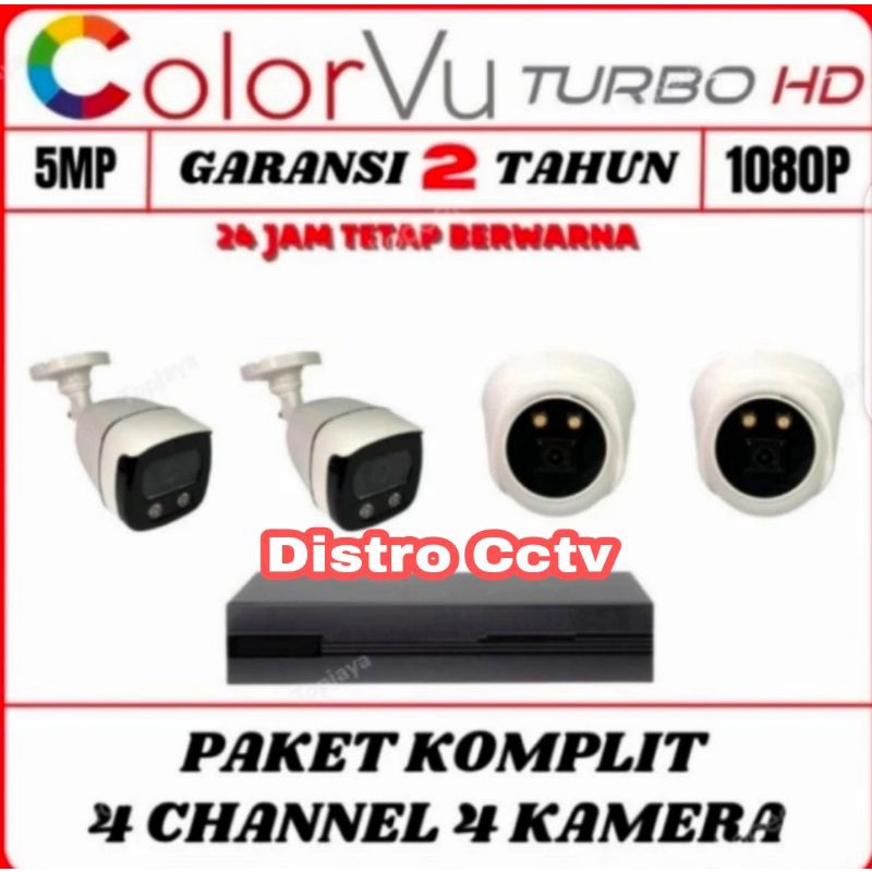 Paket Camera Cctv 4ch 5mp Colorvu Kamera indoor Outdoor 5 MP 4 CH Full Color Komplit