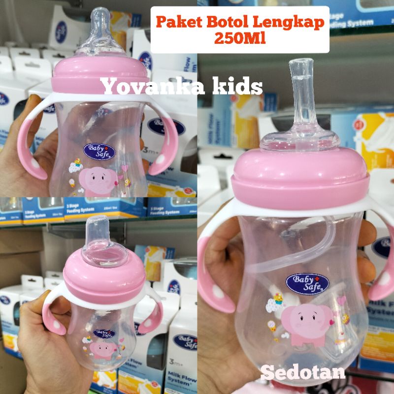 Paket Botol Terlengkap(Duckbil,Sedotan,DOT Nipple,Pegangan Botol)BPA Free 250Ml