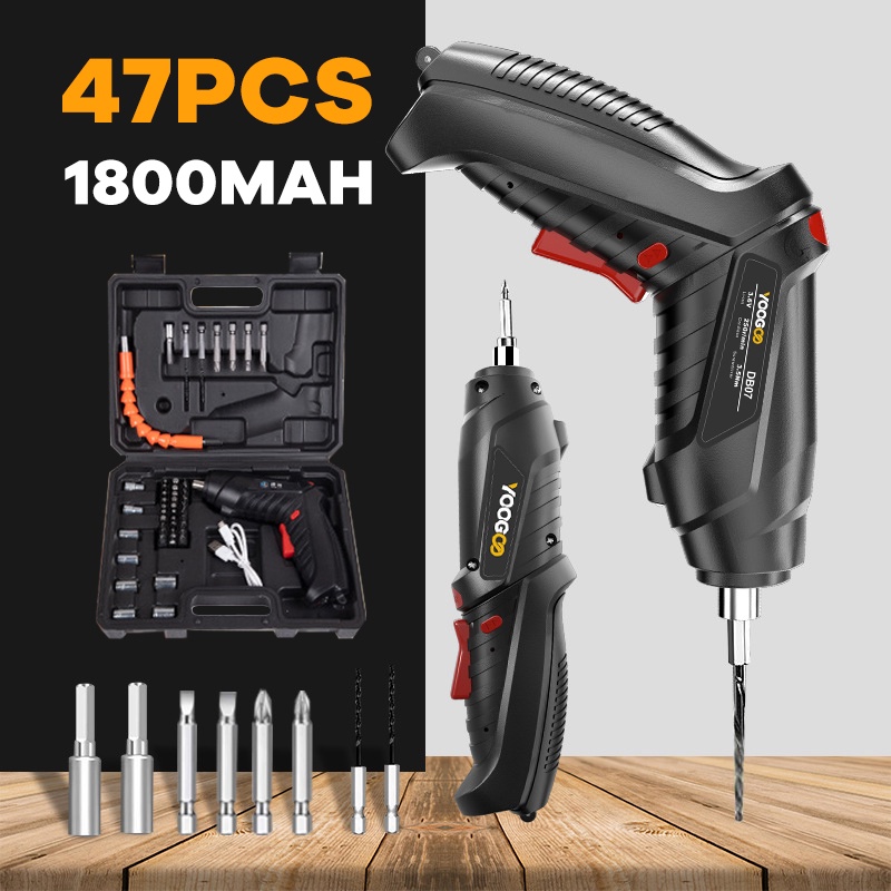 47pcs Electric Screwdriver Rechargeable Lithium Battery Cordless Bor Screwdriver Baterai Multifunctional Bor Listrik Drill DIY Power Tool