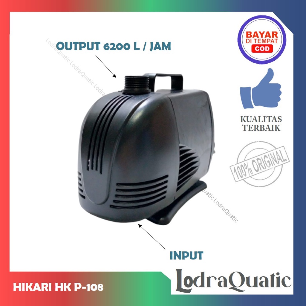 PROMO MURAH HIKARI HK-P 108 POMPA KOLAM IKAN HIKARI HK-P 108 NAIK 5,5 METER POMPA 6200 LITER PER JAM POMPA AIR HIDROPONIK POMPA KOLAM KECIL POMPA AQUARIUM BESAR FILTER AQUARIUM FILTER KOLAM IKAN KOI FILTER POMPA AIR LAUT MARINE