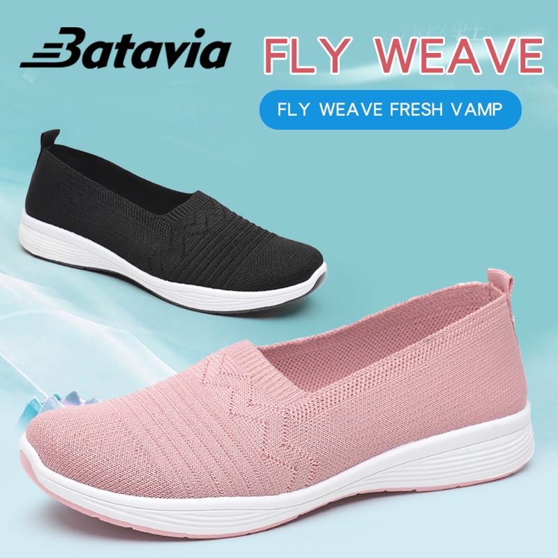 (COD)Batavia Shoes Sepatu Flat Wanita Rajut Terbaru Sepatu flat slip-on berkualitas tinggi yang lembut dan bernapas A163