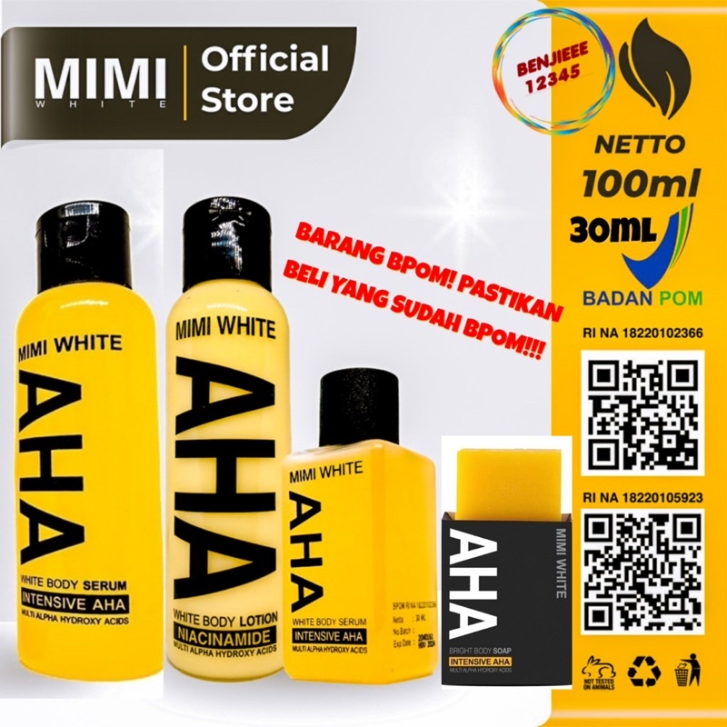Mimi White AHA body serum 30ml whitening brightening booster tubuh 30 ml aha brightening bright asli body SERUM ori authenthic intensive mimiwhite MIMI WHITE