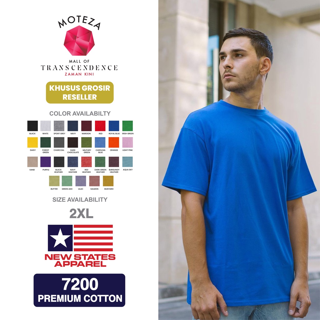 Kaos Polos Combed 24s - NSA New States Apparel Premium Cotton 7200 - XXL - WARNA (Cool) - GROSIR