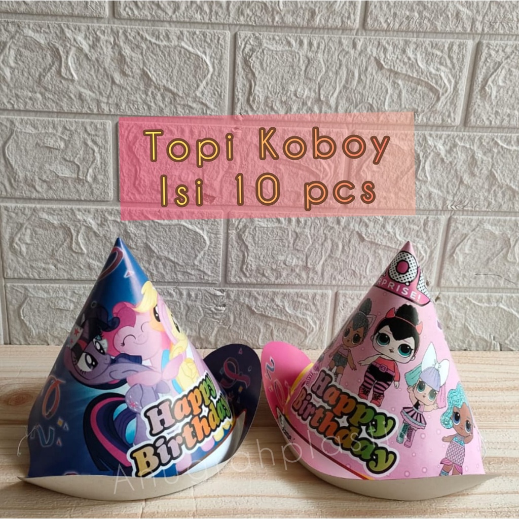 Topi koboy / topi kerucut karakter / topi ulang tahun / topi pesta