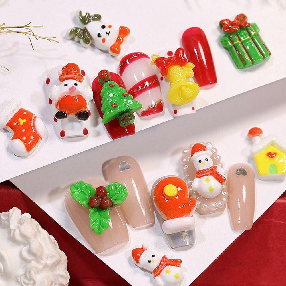 Mxbeauty Dekorasi Nail Art Warna-Warni Santa Claus Xmas Charms 3D Kawaii Snowman Kartun Sepatu Perhiasan Aksesoris
