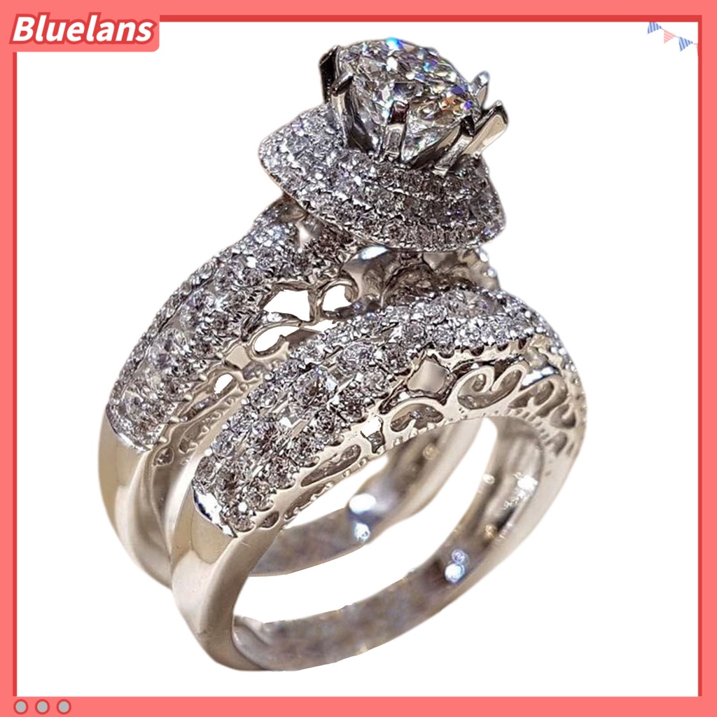 Bluelans 1 Pasang Cincin Pasangan Bahan Cubic Zirconia Untuk Pernikahan