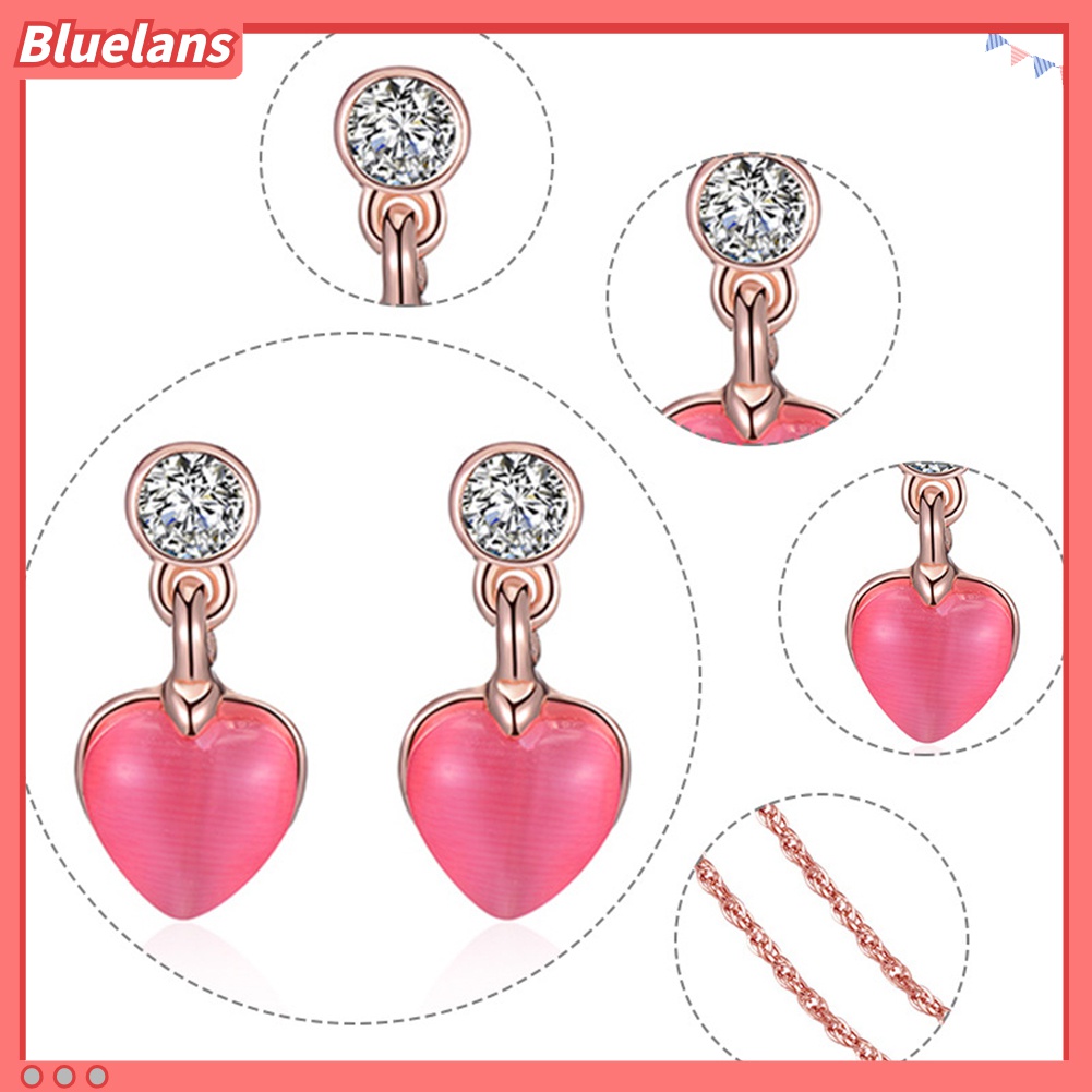 Set Perhiasan Kalung Anting Berlian Imitasi Bentuk Hati