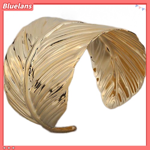 Bluelans Gelang Bangle Cuff Lebar Model Terbuka Bentuk Daun Bahan Metal Untuk Wanita