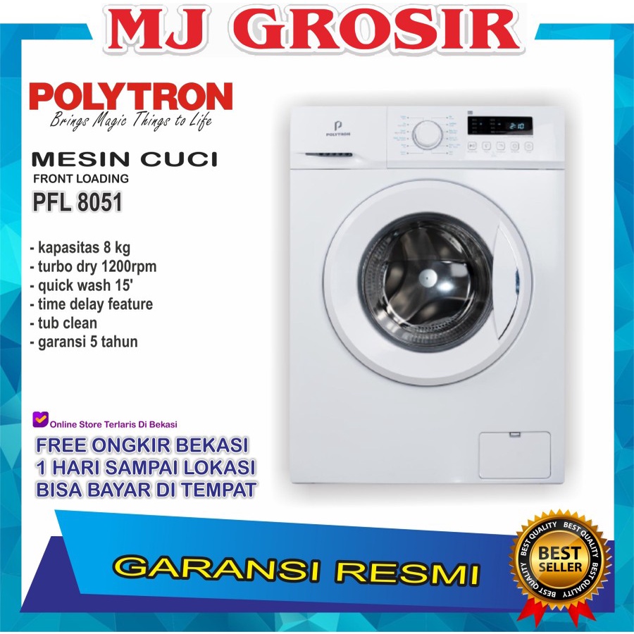 MESIN CUCI FRONT LOADING POLYTRON PFL 8051 8KG 1 TABUNG