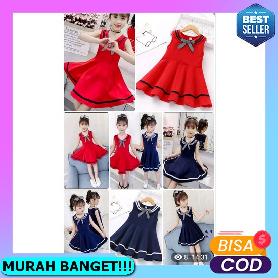 Baju Anak Perempuan Import Umur 3 4 5 6 7 8 9 10 Tahun Dress Pita Depan Anak Gaun Pita Anak Lengan P