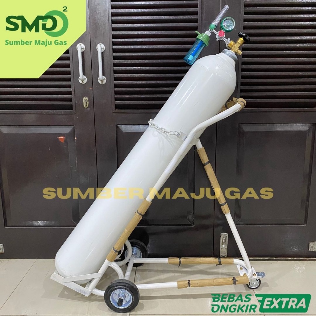 Tabung Oksigen 6m3 Besar Lengkap Siap pakai (+Regulator+Selang+Troli+Isi)