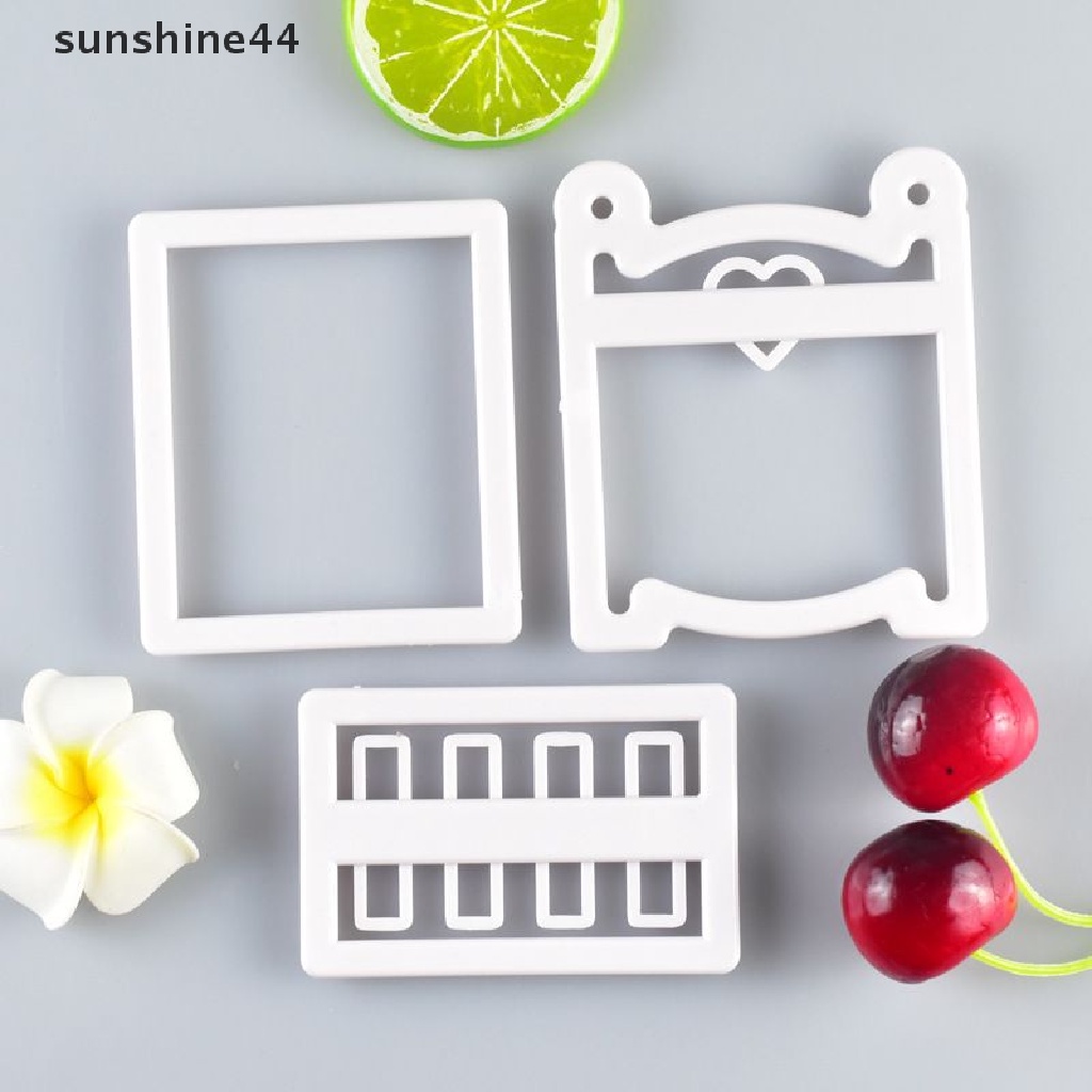 Sunshine 3Pcs Cetakan Kue / Biskuit Bentuk Ranjang Kecil Bahan Plastik