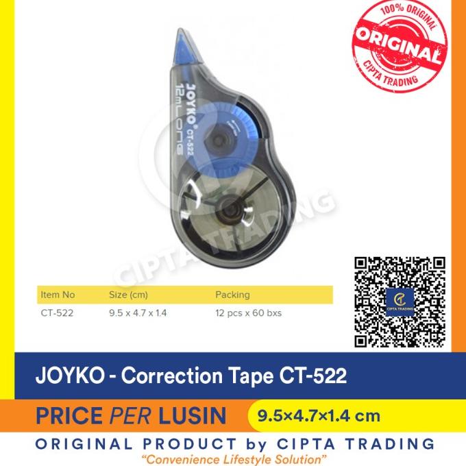 

[COD] Correction Tape - Joyko - Pita koreksi CT-522 5mmx12M (Per dozen) SALE Kode 1139