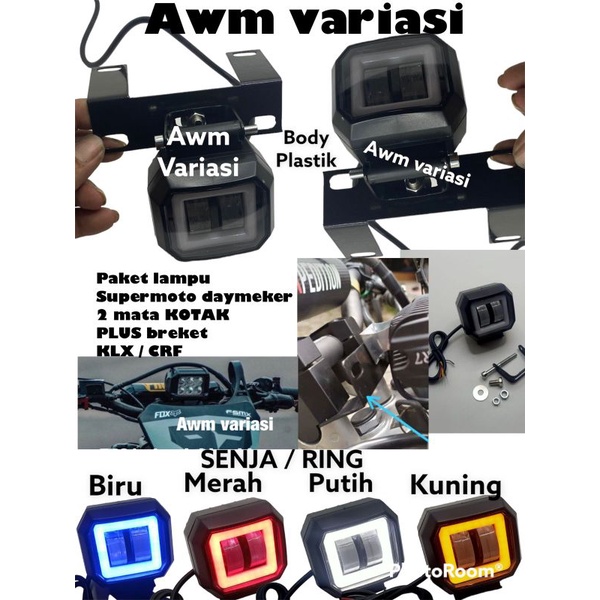 PAKET LAMPU DAYMEKER 2 MATA KOTAK PLUS BREKET KLX / CRF