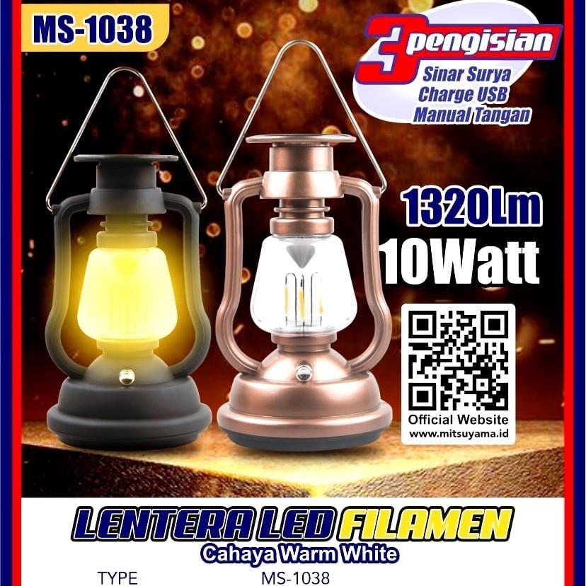 Lentera LED Filamen 10 Watt Warm White Mitsuyama MS-1038 Emergency/ Lampu Camping