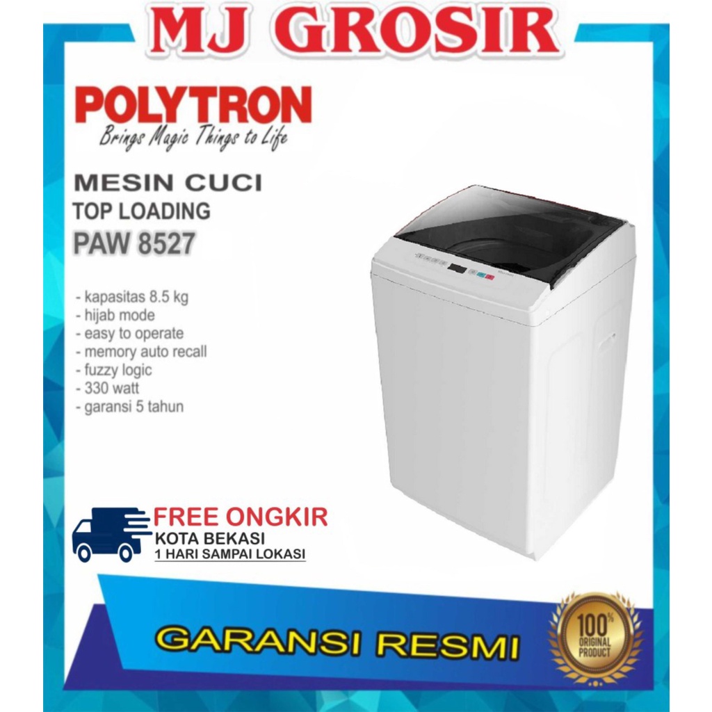 MESIN CUCI 1 TABUNG POLYTRON PAW 8527 TOP LOADING 8.5 KG ZEROMATIC