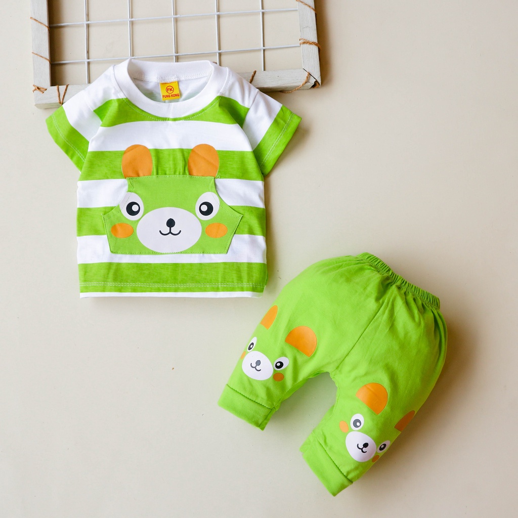 Nuna Store Setelan Baju Celana Bayi Anak Laki-laki Usia 3-12 bulan S886 Motif Belang