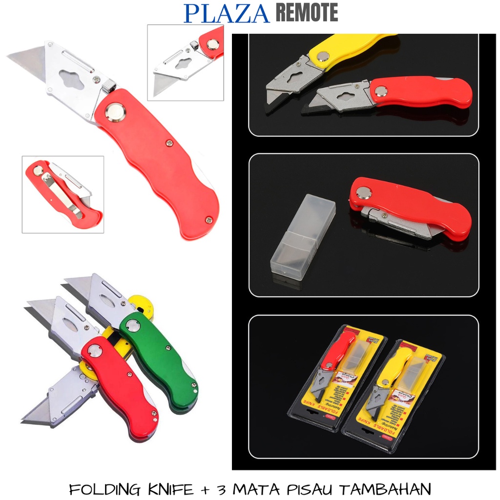 FOLDING KNIFE + 3 MATA PISAU TAMBAHAN CUTTER AKRILIK UKIR DIY DLL