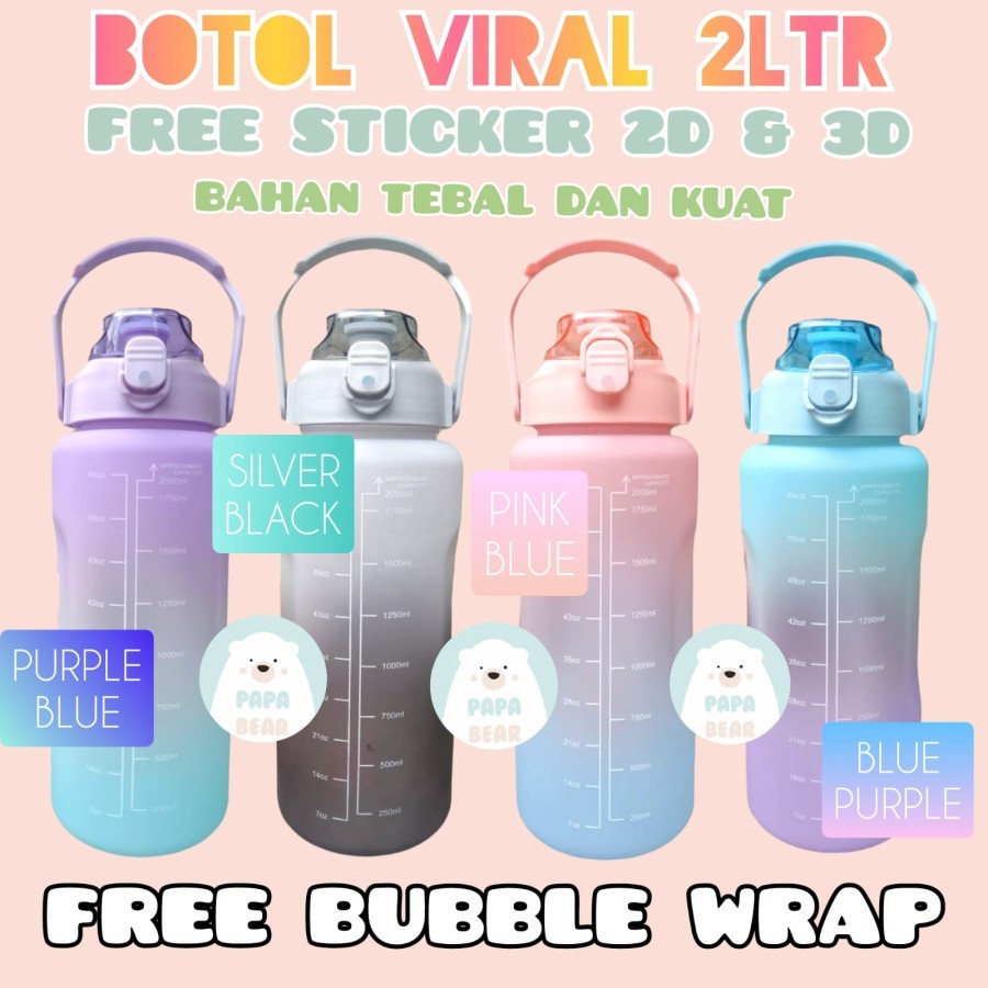 Botol Minum Viral Sticker Motivasi Thumbler Gradasi/Bening 2liter