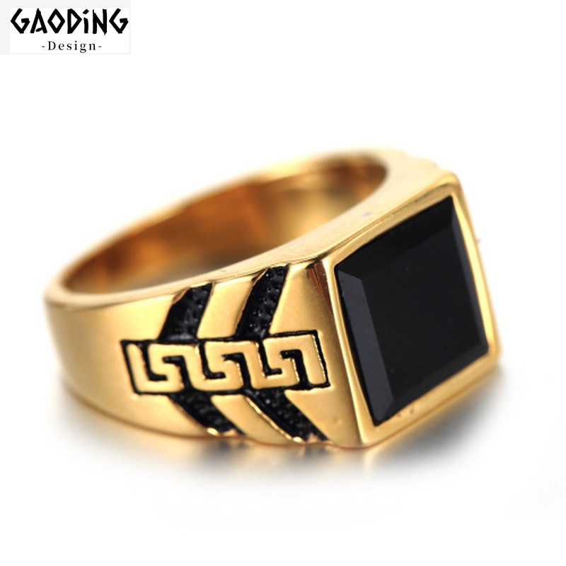 Cincin Lapis Emas Gaya Vintage Gothic Untuk Pria