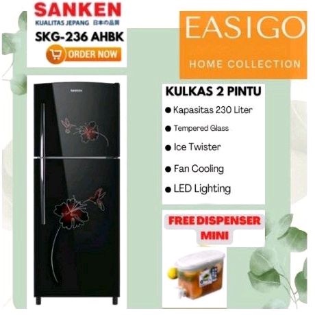 KULKAS 2 PINTU SANKEN SKG-236 AHBK KAPASITAS 230 LITER