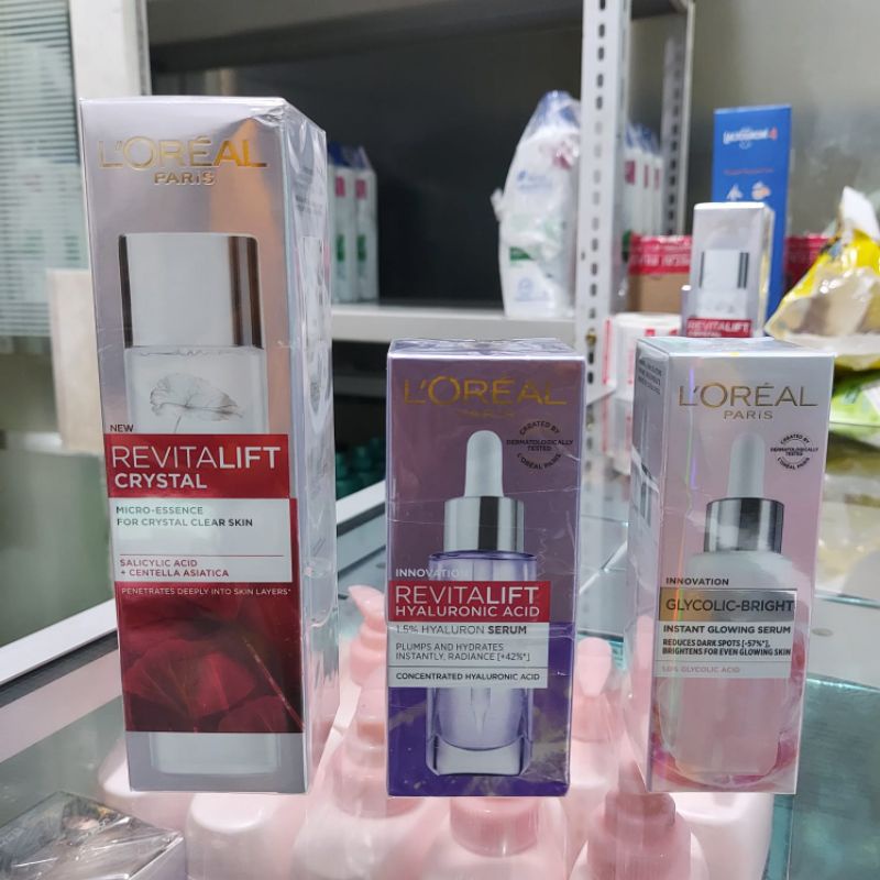 Loreal Paris Revitalift Crystal Serum Wajah/Glycolic Bright Instan Glowing/Hyaluronic Acid