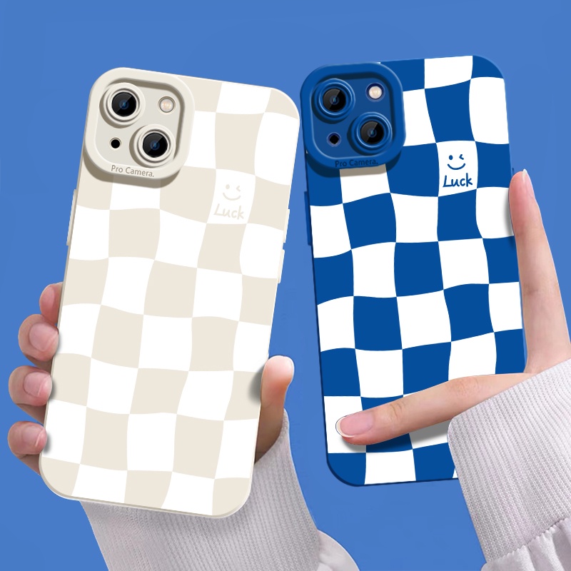Soft Case Silikon TPU Motif Kotak-Kotak Untuk IPhone 14 12 13 X XS XR 11 Pro Max