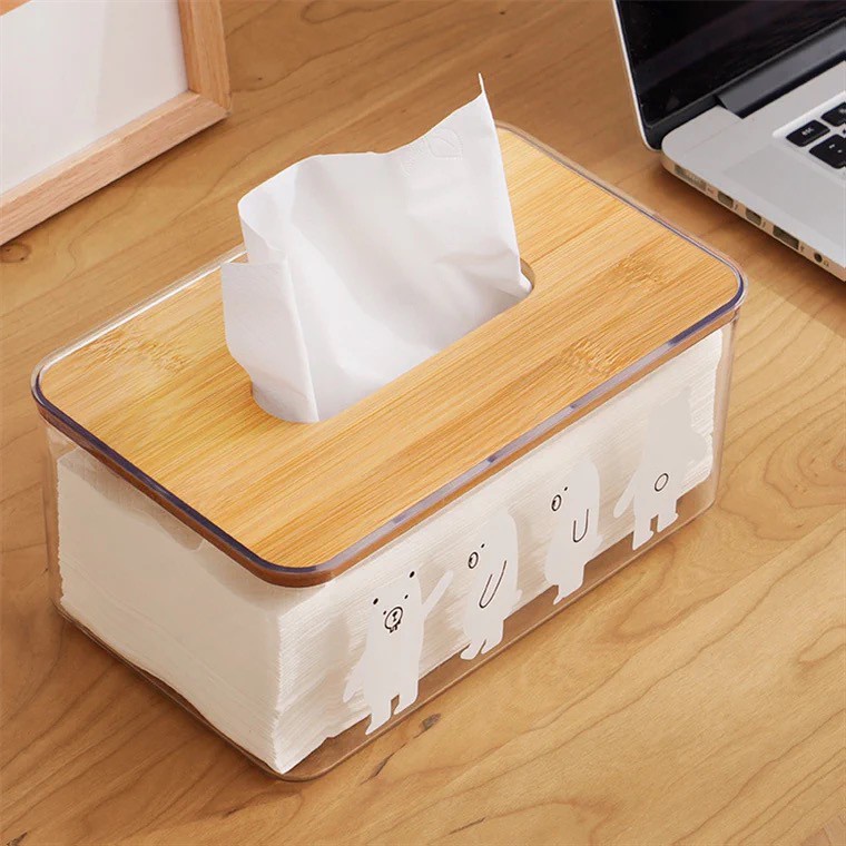 Kotak Tempat Tisue Transparan/Kotak Tissue Kayu Transparan Modern Motif Kartun Desain Nordic