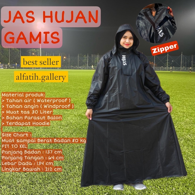 Jas Hujan gamis hijab | Jas Hujan zipper | Jas hujan muslimah best seller alfatih