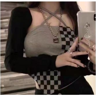 Tanktop Korean Style Gothic Kotak-kotak Inner Import