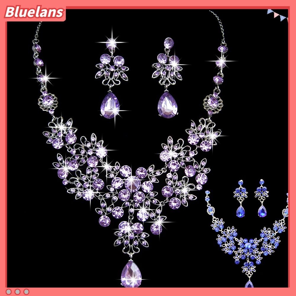 Bluelans Set Perhiasan Kalung Anting Wanita Dengan Liontin Bunga Bahan Akrilik Untuk Pesta Pernikahan