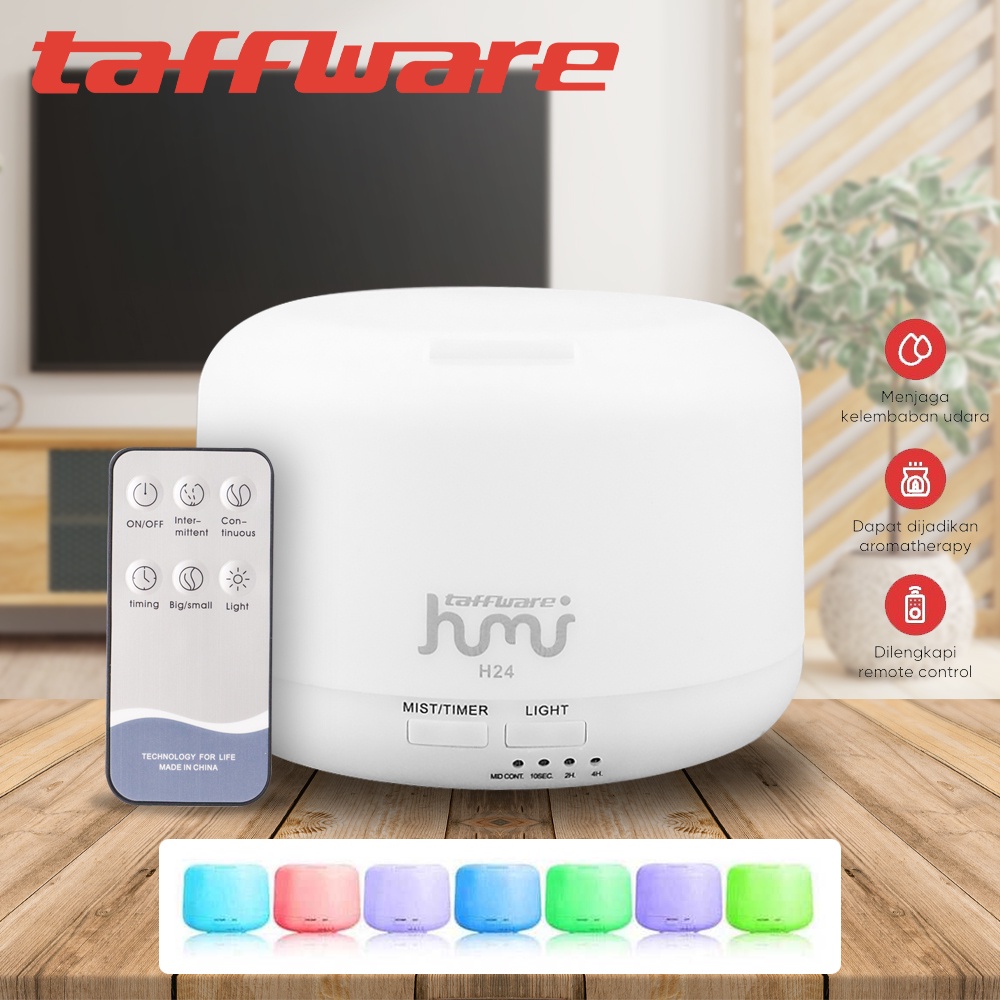 Ultrasonic Humidifier Taffware Humi H24 300ml / 500ml + Remote Diffuser Aromatherapy 7 LED Color