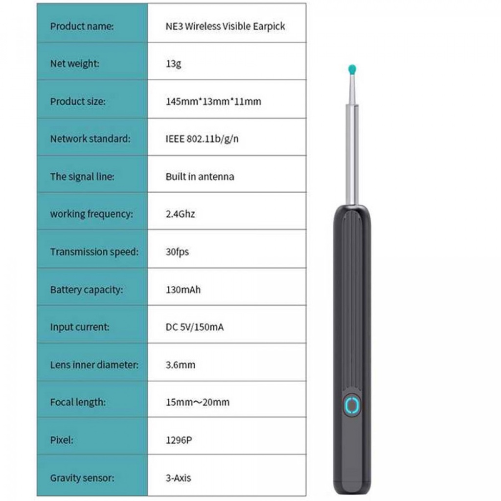 Pembersih Telinga Kamera Endoscope Korek Kuping Rechargeable Wireless