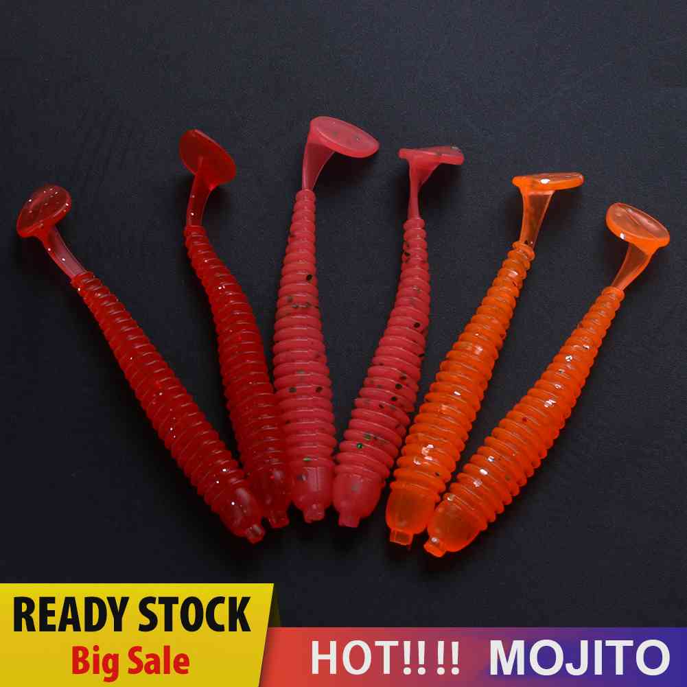 20Pcs Umpan Pancing Bentuk Cacing Ekor T Bahan PVC Lembut 10 Warna Ukuran 2g / 7.5cm