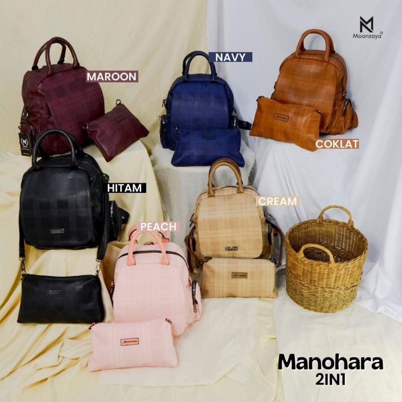 TAS RANSEL WANITA MANOHARA BAG 2 IN 1 ORIGINAL MOONZAYA MONZAYA SLINGBAG SLING BACKPACK FREE CLUTCH 
