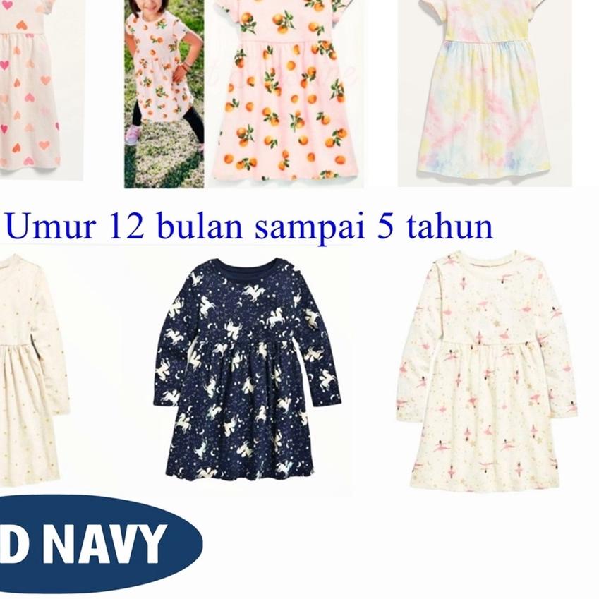 SALE✅Dress Gaun Anak Perempuan Branded Old Navy Lengan Panjang Umur 12 Bulan - 5 Tahun Bahan Katun|R