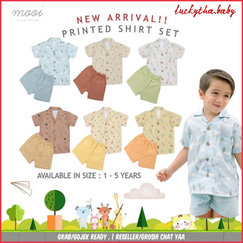 setelan mooi printed shirt set , setelan anak cowo mooi  pendek print cotton combed , mooi printed shirt set