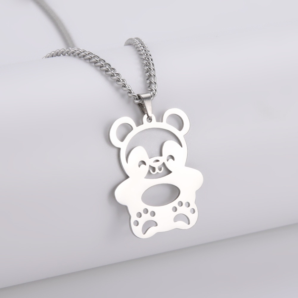 Kalung Rantai Bahan Titanium Desain Bayi Panda Hollow out Gaya Nasional Serbaguna Untuk Hadiah