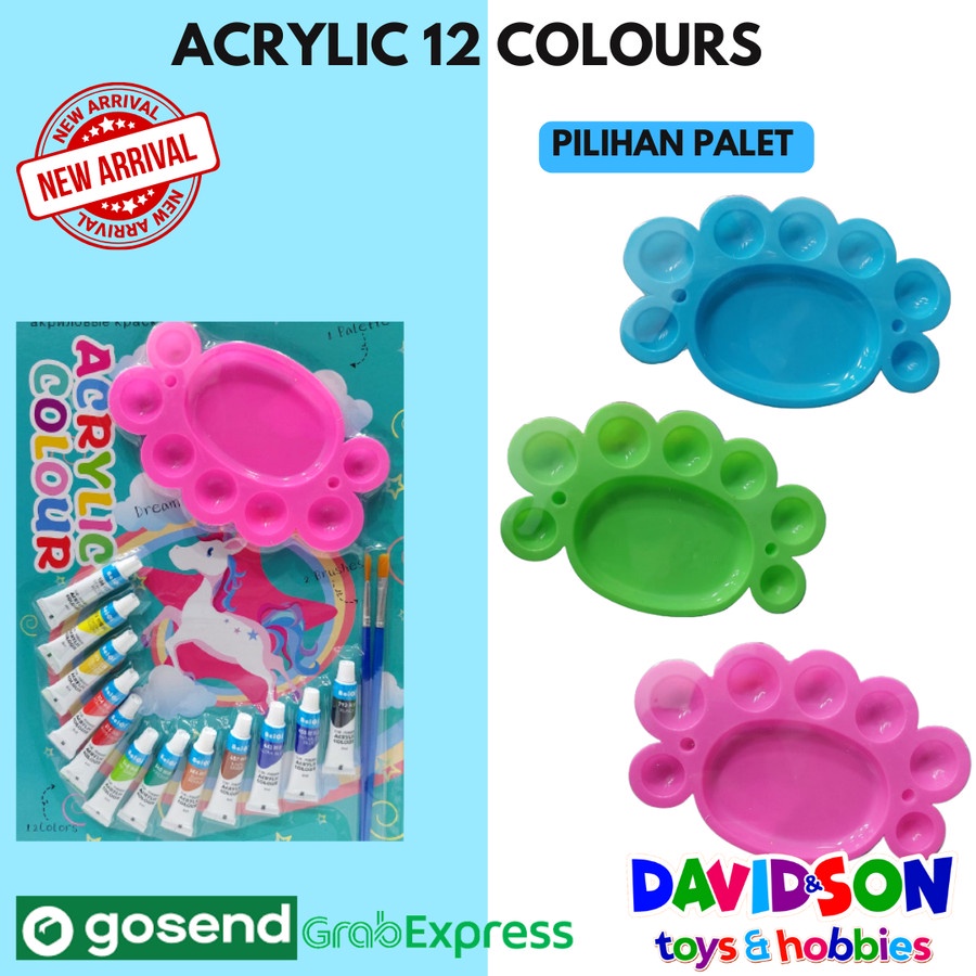 

ACRYLIC 12 COLOURS FREE PALET / ALAT MELUKIS / CAT AKRILIK 12 WARNA