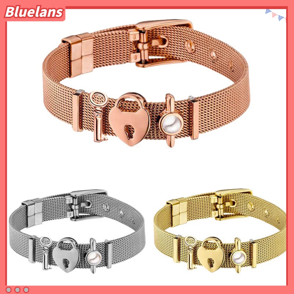 Bluelans Lady Mesh Stainless Steel Key Heart Padlock Charm Dress Bracelet Valentines Gift