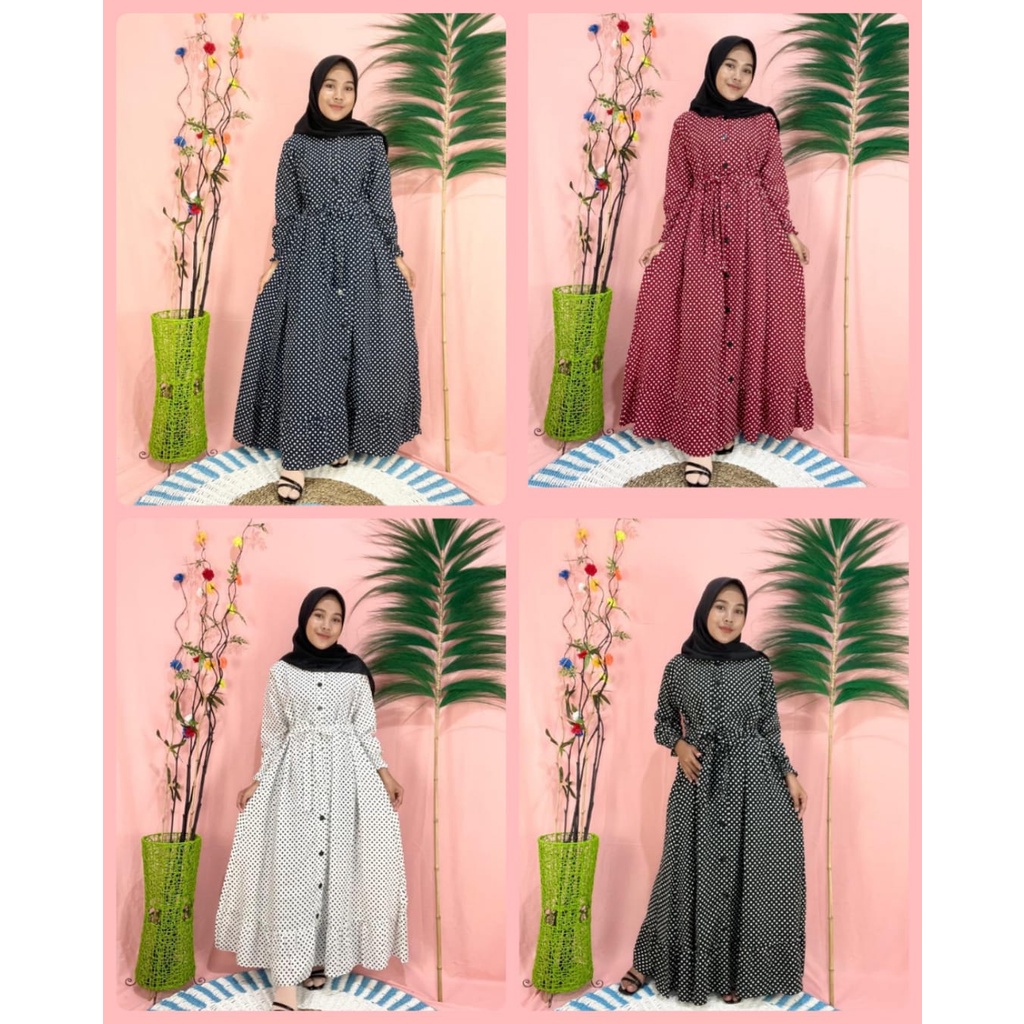 LANGSUNG KIRIM Gamis Mayung Polkadot Kancing Depan / Gamis Monalisa Polkadot Terlaris  / Gamis Klok A33